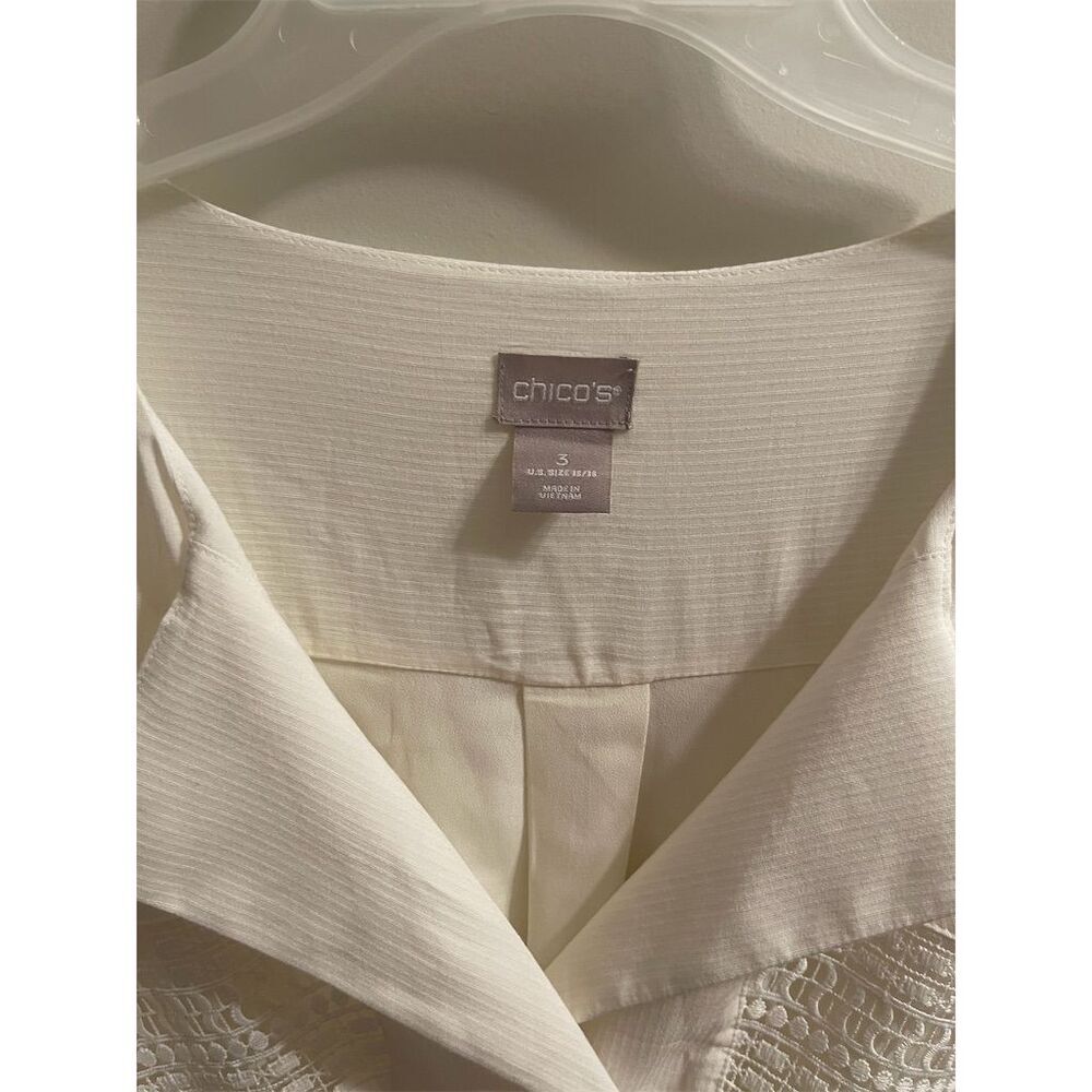 Chicos Women's Ivory Lace-Trim Collared Blouse Size S Long Sleeve - Picture 10 of 11
